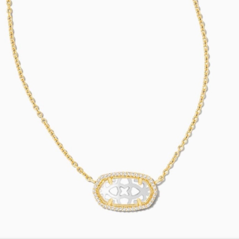 Kendra Scott Elisa Lux Gold Pendant ColorBar Necklace in Rhodium Filigree